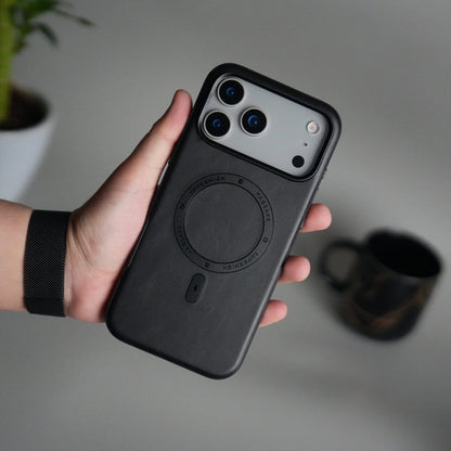 iPhone 17 Series Premium PU Leather Metal MagSafe Ring Case
