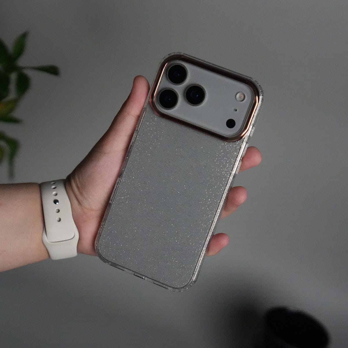 iPhone 17 Series Glitter Case | Transparent Cover with Sparkle Finish & Metallic Camera Bumper
