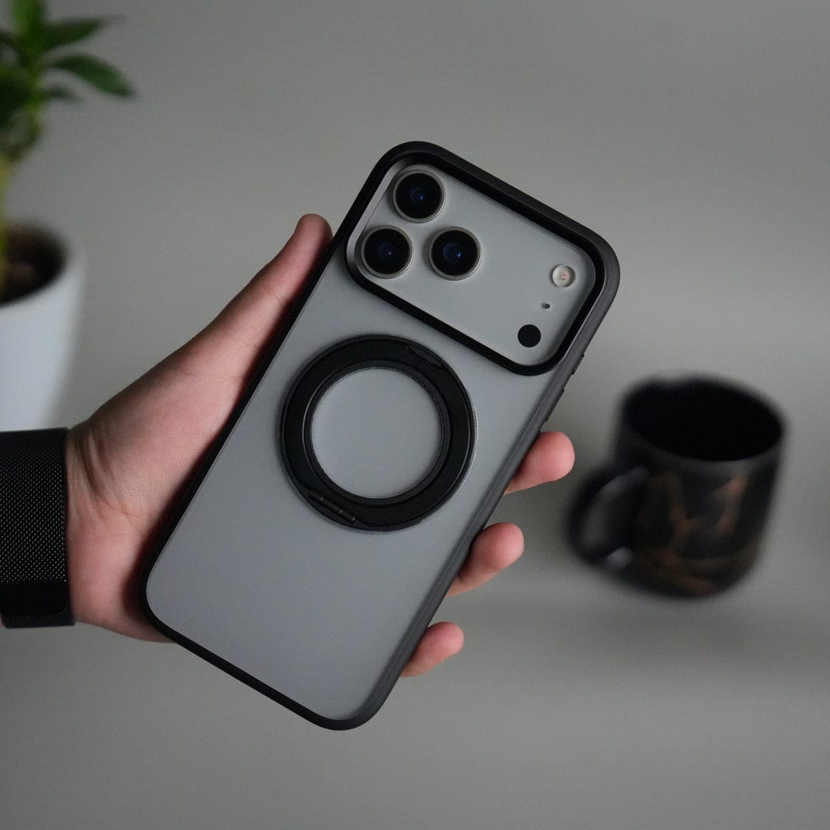 iPhone 17 Pro Transparent Magnetic Ring Case | Frosted Shockproof Kickstand Cover
