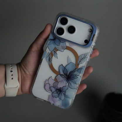 iPhone 17 Pro Max FloraCrystal Clear Floral Design Case with Color Metal Camera Stand Frame