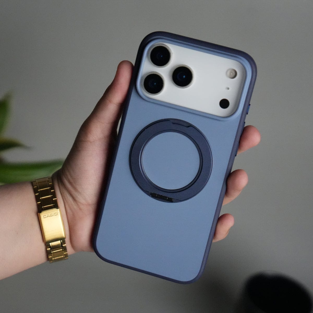 iPhone 17 Pro Matte Shockprof Case with Metal 360° Kickstand