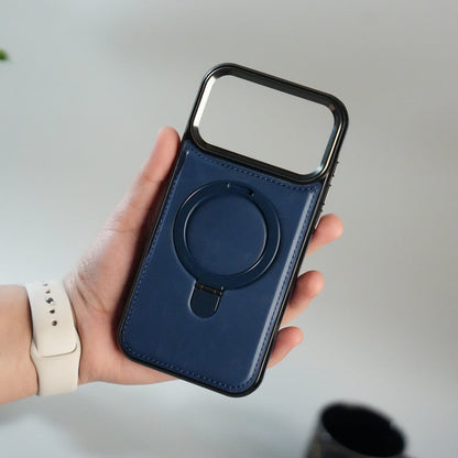 iPhone 17 Pro Premium PU Leather Case with Metal Kickstand | Metal Camera Bump | Luxury Shockproof Back Cover