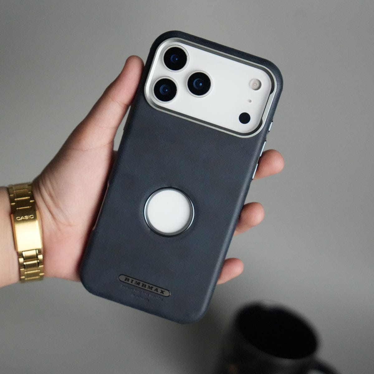 iPhone 17 Pro PU Leather Logo Cut MagSafe Case | Metal Camera Frame with Premium Finish