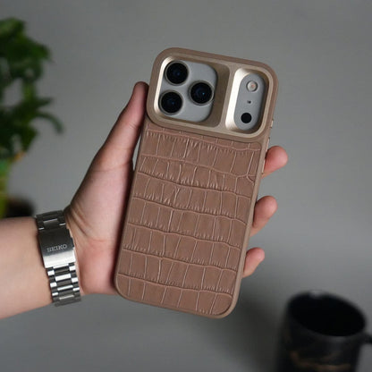 iPhone 17 Pro Crocodile Leather Pattern Case | Premium Luxury Back Cover with Metal Camera Frame