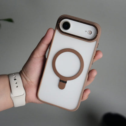 iPhone 17 Air Frosted Case with Metal Camera Bump & Metal Kickstand | Shockproof Matte Hybrid Cover