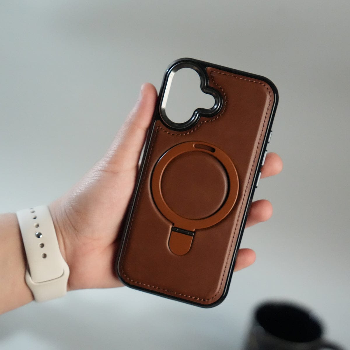 iPhone 17 Premium PU Leather Case with Metal Kickstand | Metal Camera Bump | Luxury Shockproof Back Cover