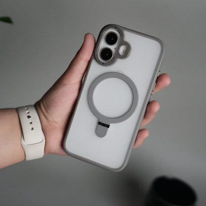 iPhone 17 Frosted Case with Metal Camera Bump & Metal Kickstand | Shockproof Matte Hybrid Cover