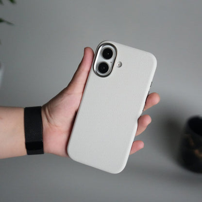 iPhone 17 Leather Texture Design PVC Case With Metal Camera Bump