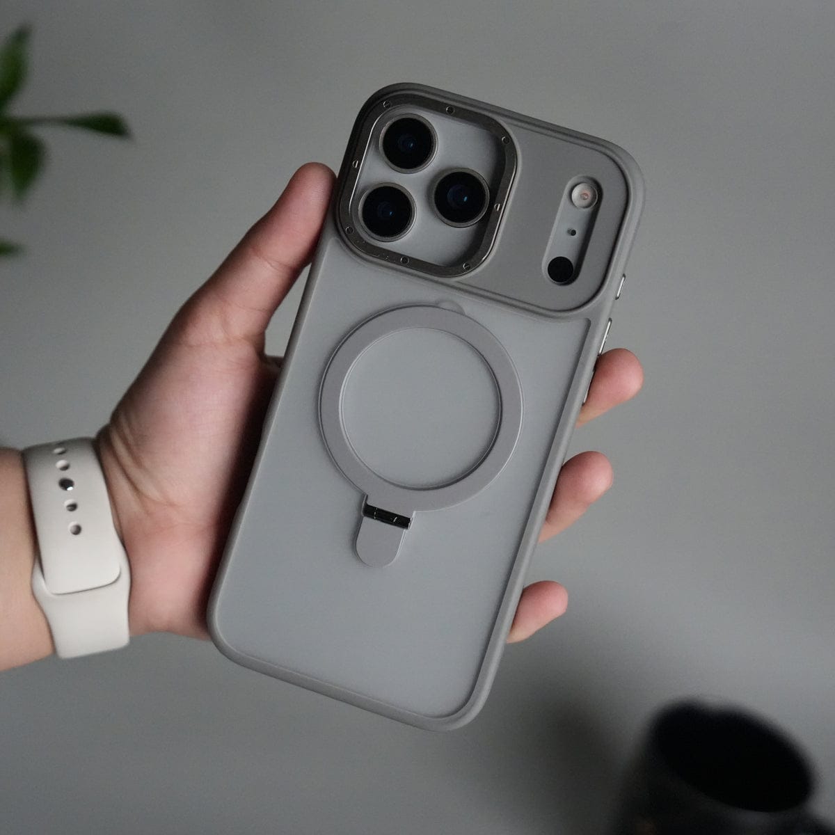 iPhone 17 Pro Frosted Case with Metal Camera Bump & Metal Kickstand | Shockproof Matte Hybrid Cover