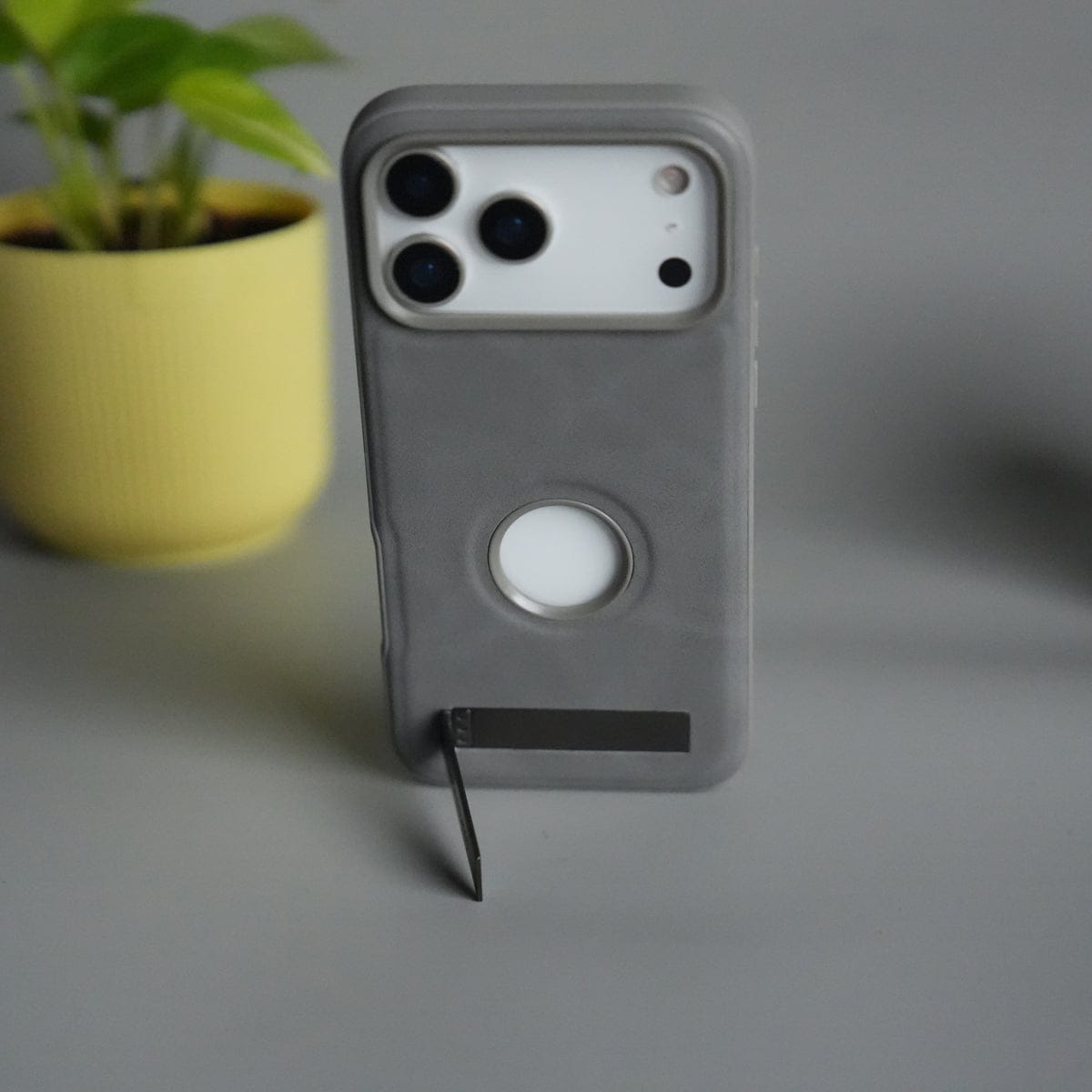 iPhone 17 Pro Full PU Leather Inbuilt Metal Stand Case Cover