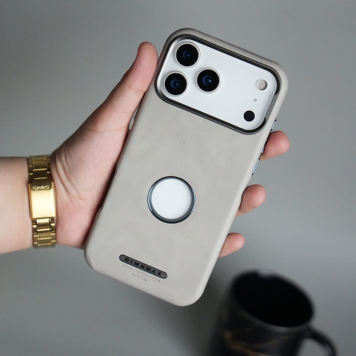 iPhone 17 Pro PU Leather Logo Cut MagSafe Case | Metal Camera Frame with Premium Finish