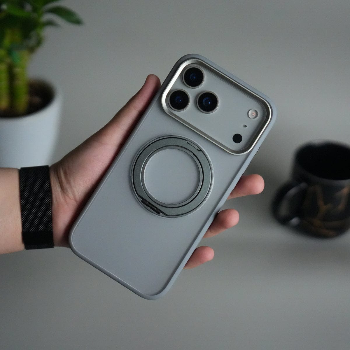iPhone 17 Pro Transparent Magnetic Ring Case | Frosted Shockproof Kickstand Cover