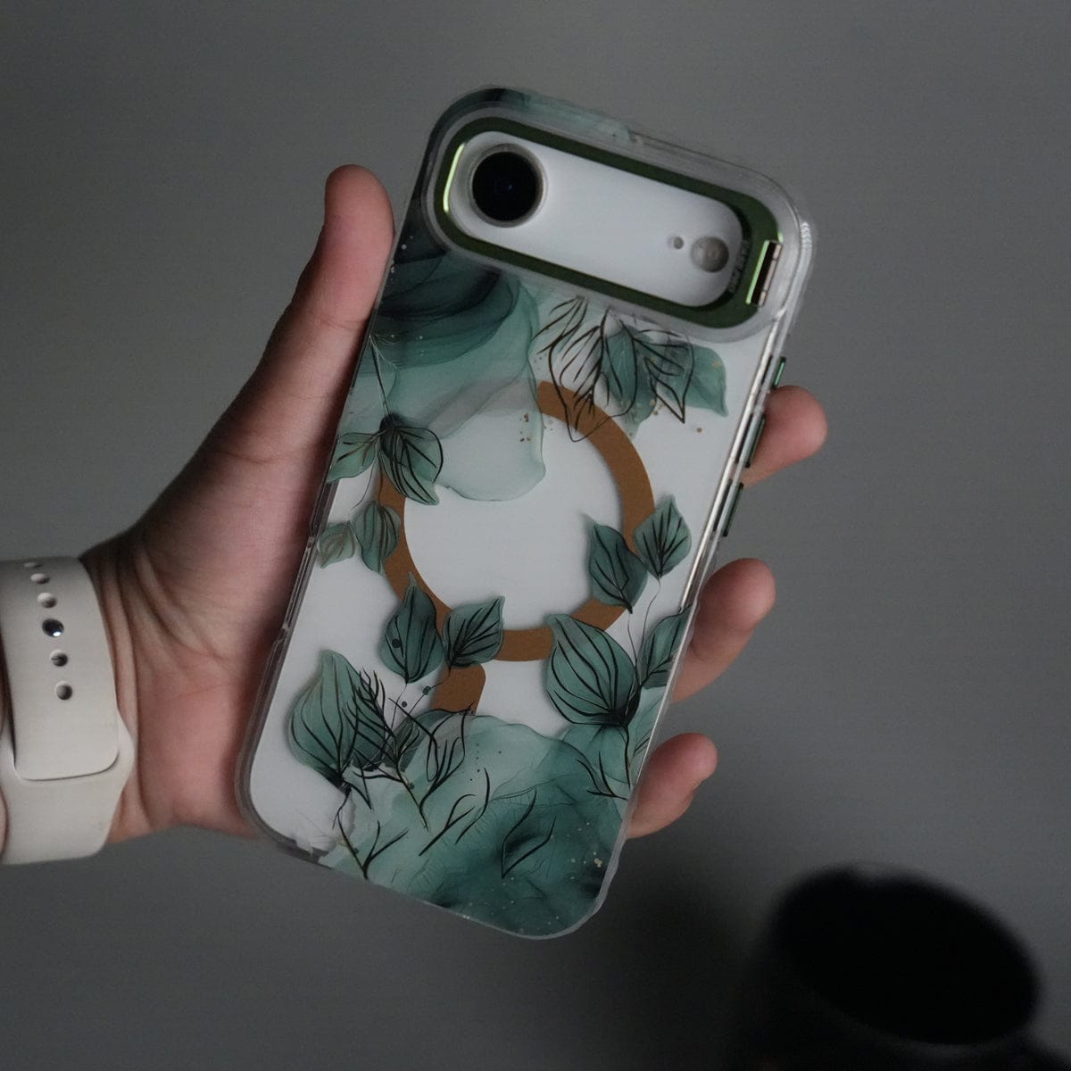 iPhone 17 Air FloraCrystal Clear Floral Design Case with Color Metal Camera Stand Frame