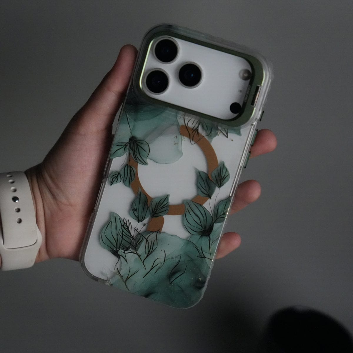 iPhone 17 Pro FloraCrystal Clear Floral Design Case with Color Metal Camera Stand Frame