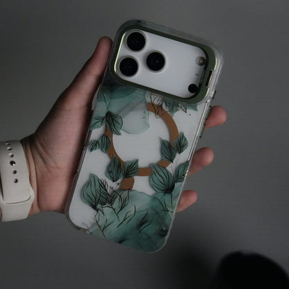 iPhone 17 Pro FloraCrystal Clear Floral Design Case with Color Metal Camera Stand Frame