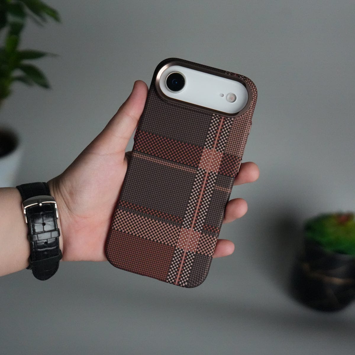 iPhone 17 Air Carbon Fiber Texture Design Hard Pc MagSafe Case Cover BrownWhite