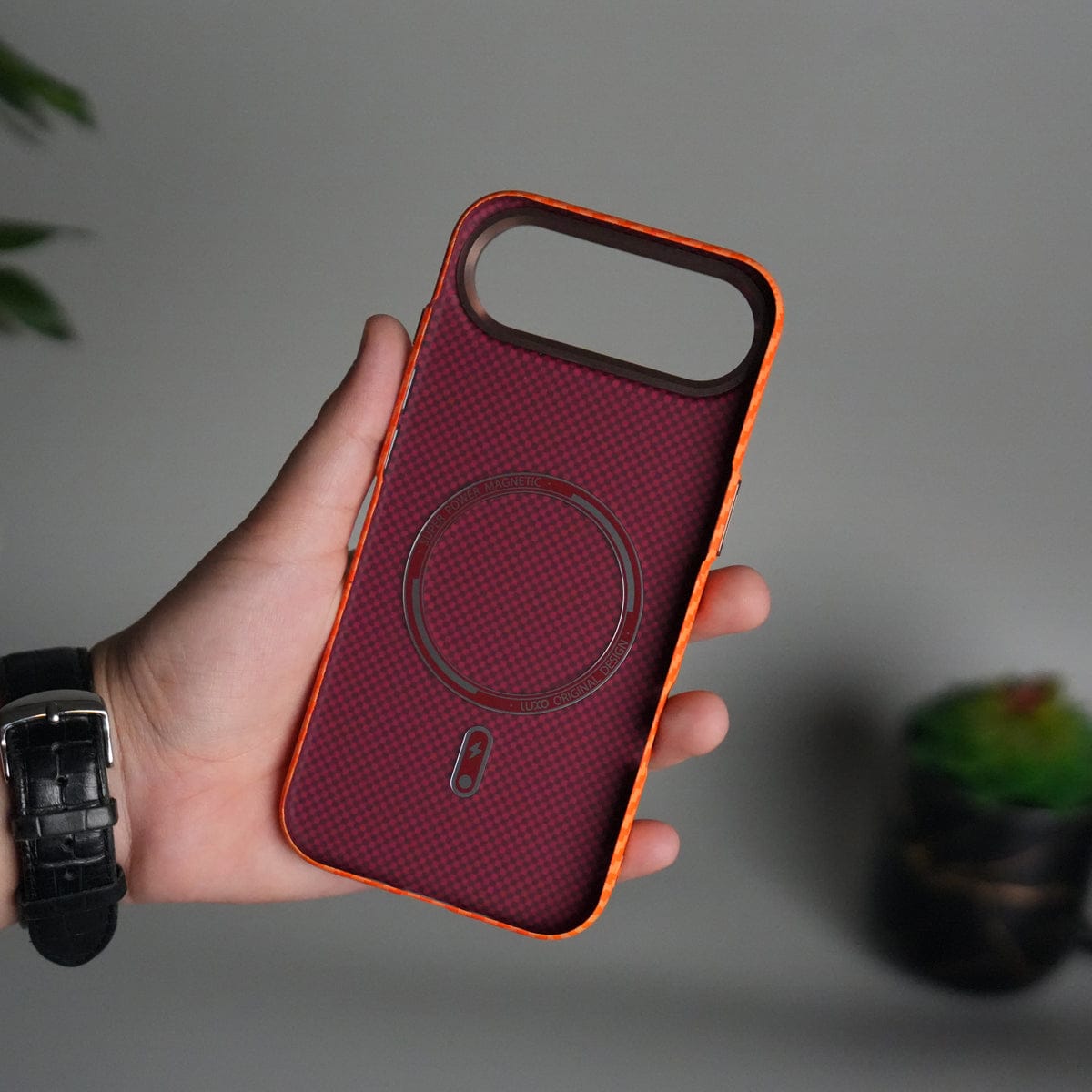 iPhone 17 Air Carbon Fiber Texture Design Hard Pc MagSafe Case Cover OrangeCarbon