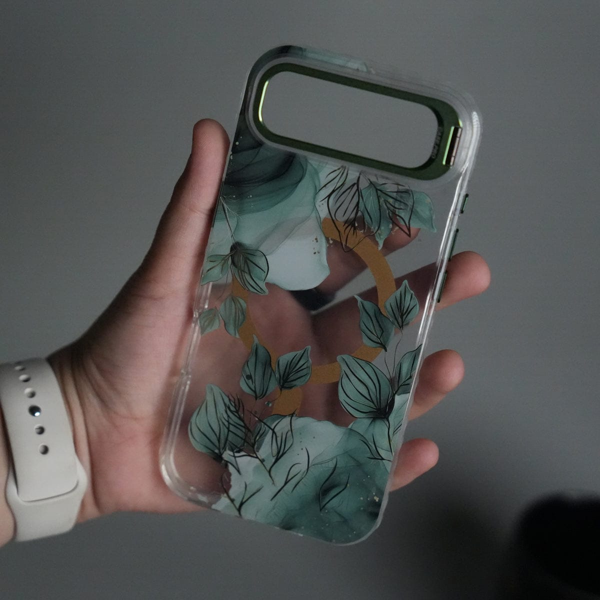 iPhone 17 Air FloraCrystal Clear Floral Design Case with Color Metal Camera Stand Frame