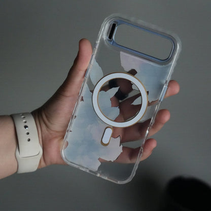 iPhone 17 Air FloraCrystal Clear Floral Design Case with Color Metal Camera Stand Frame