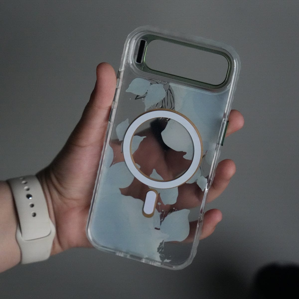 iPhone 17 Air FloraCrystal Clear Floral Design Case with Color Metal Camera Stand Frame