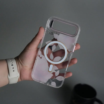 iPhone 17 Air FloraCrystal Clear Floral Design Case with Color Metal Camera Stand Frame