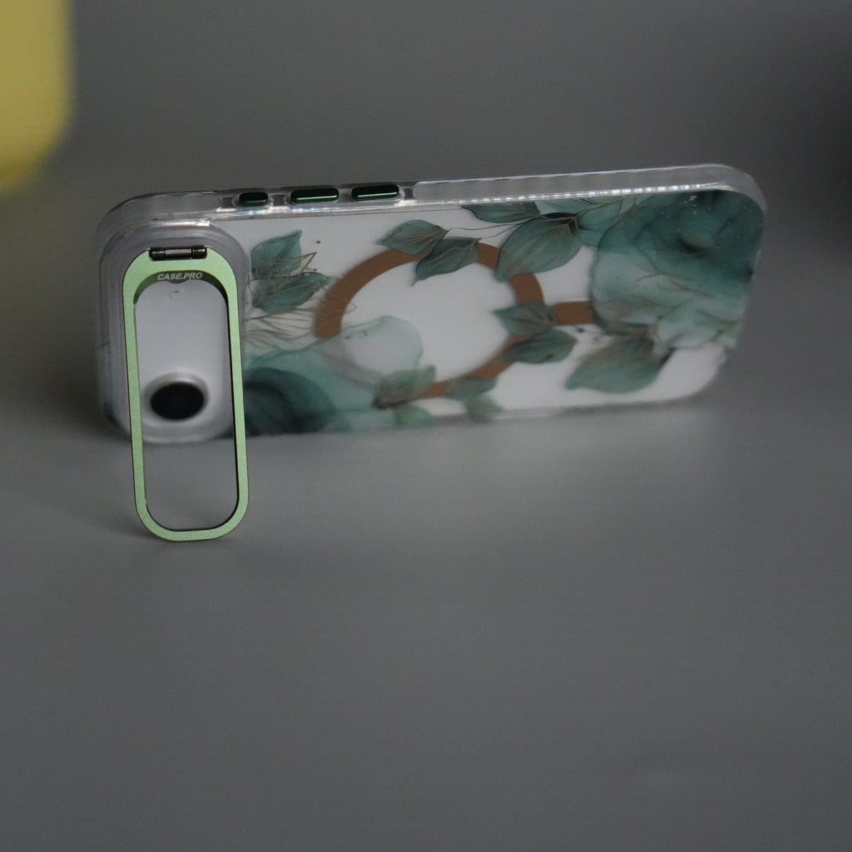 iPhone 17 Air FloraCrystal Clear Floral Design Case with Color Metal Camera Stand Frame