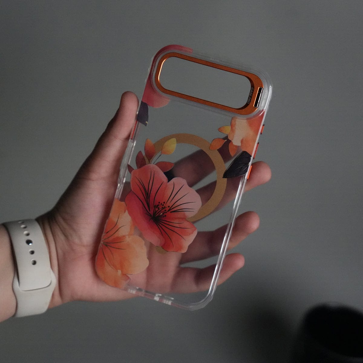 iPhone 17 Air FloraCrystal Clear Floral Design Case with Color Metal Camera Stand Frame
