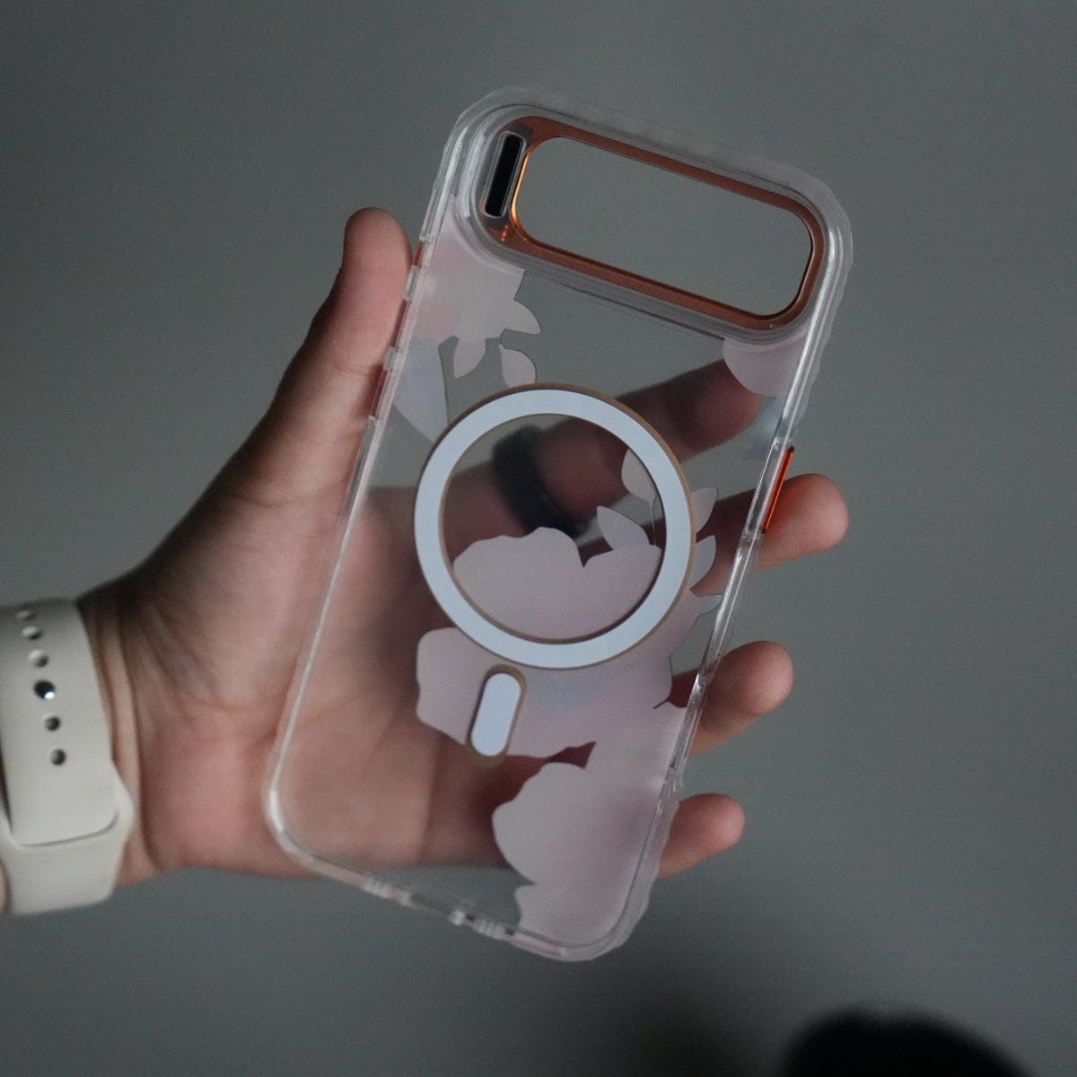 iPhone 17 Air FloraCrystal Clear Floral Design Case with Color Metal Camera Stand Frame
