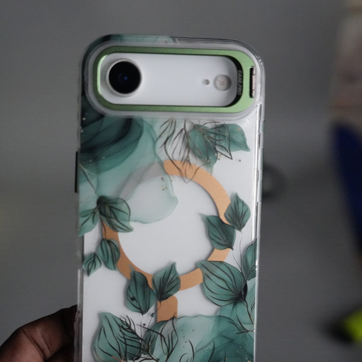 iPhone 17 Air FloraCrystal Clear Floral Design Case with Color Metal Camera Stand Frame