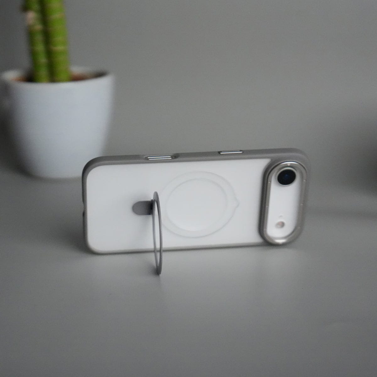 iPhone 17 Air Frosted Case with Metal Camera Bump & Metal Kickstand | Shockproof Matte Hybrid Cover