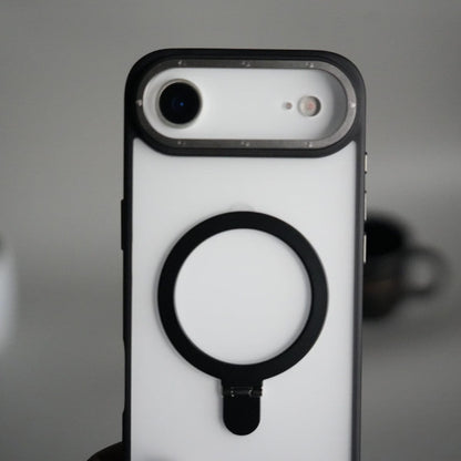 iPhone 17 Air Frosted Case with Metal Camera Bump & Metal Kickstand | Shockproof Matte Hybrid Cover