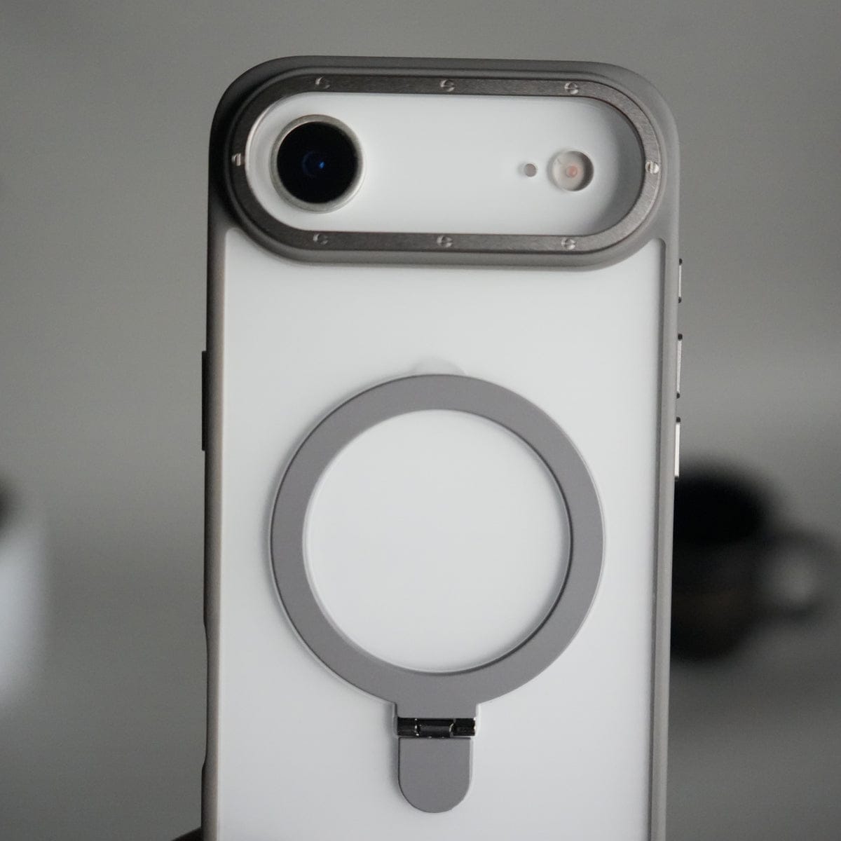 iPhone 17 Air Frosted Case with Metal Camera Bump & Metal Kickstand | Shockproof Matte Hybrid Cover