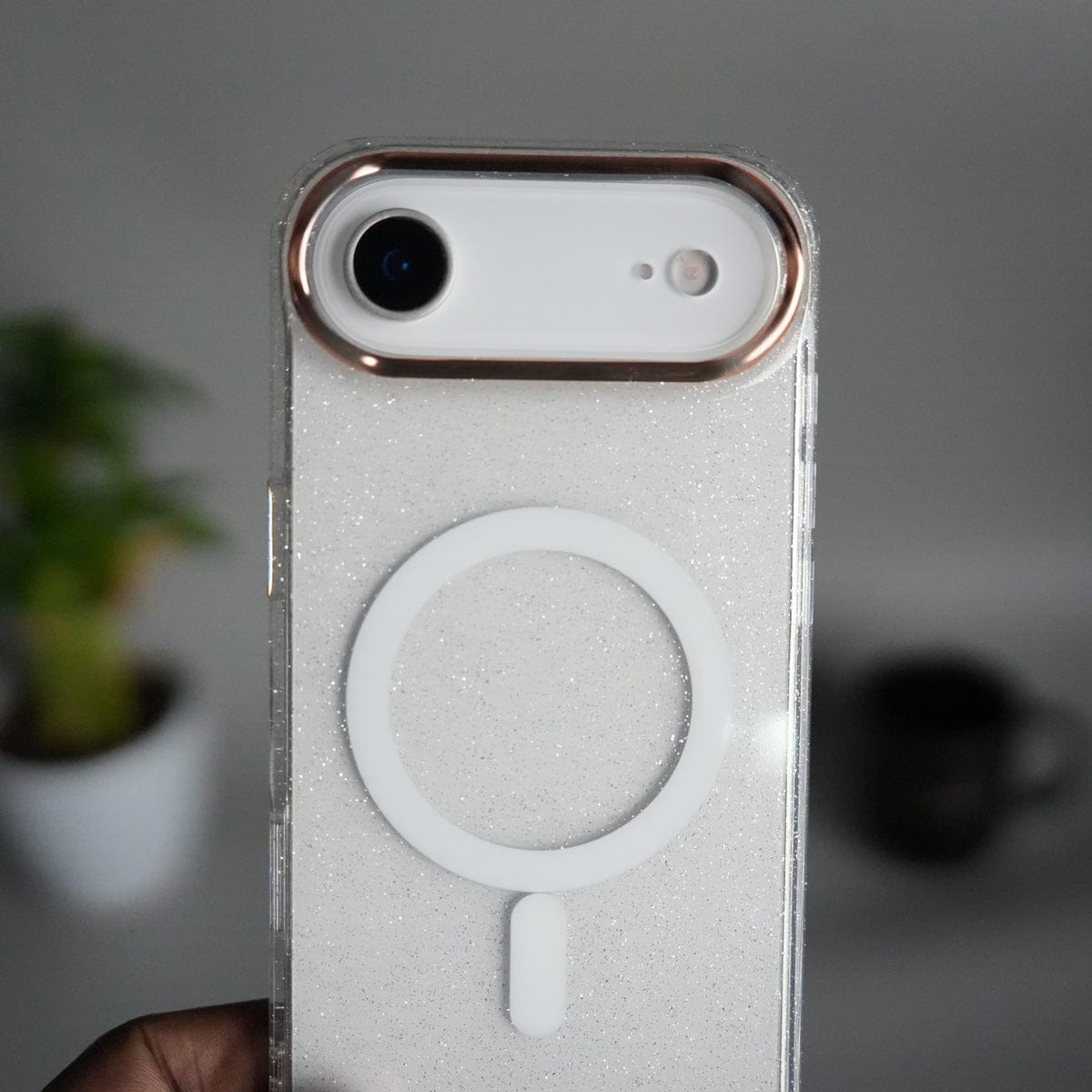 iPhone 17 Air Glitter MagSafe Case | Transparent Cover with Sparkle Finish & Metallic Camera Bumper