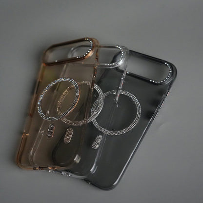 iPhone 17 Air Luxury Diamond MagSafe Case | Crystal Clear Back Cover with Rhinestone Metal Camera Guard
