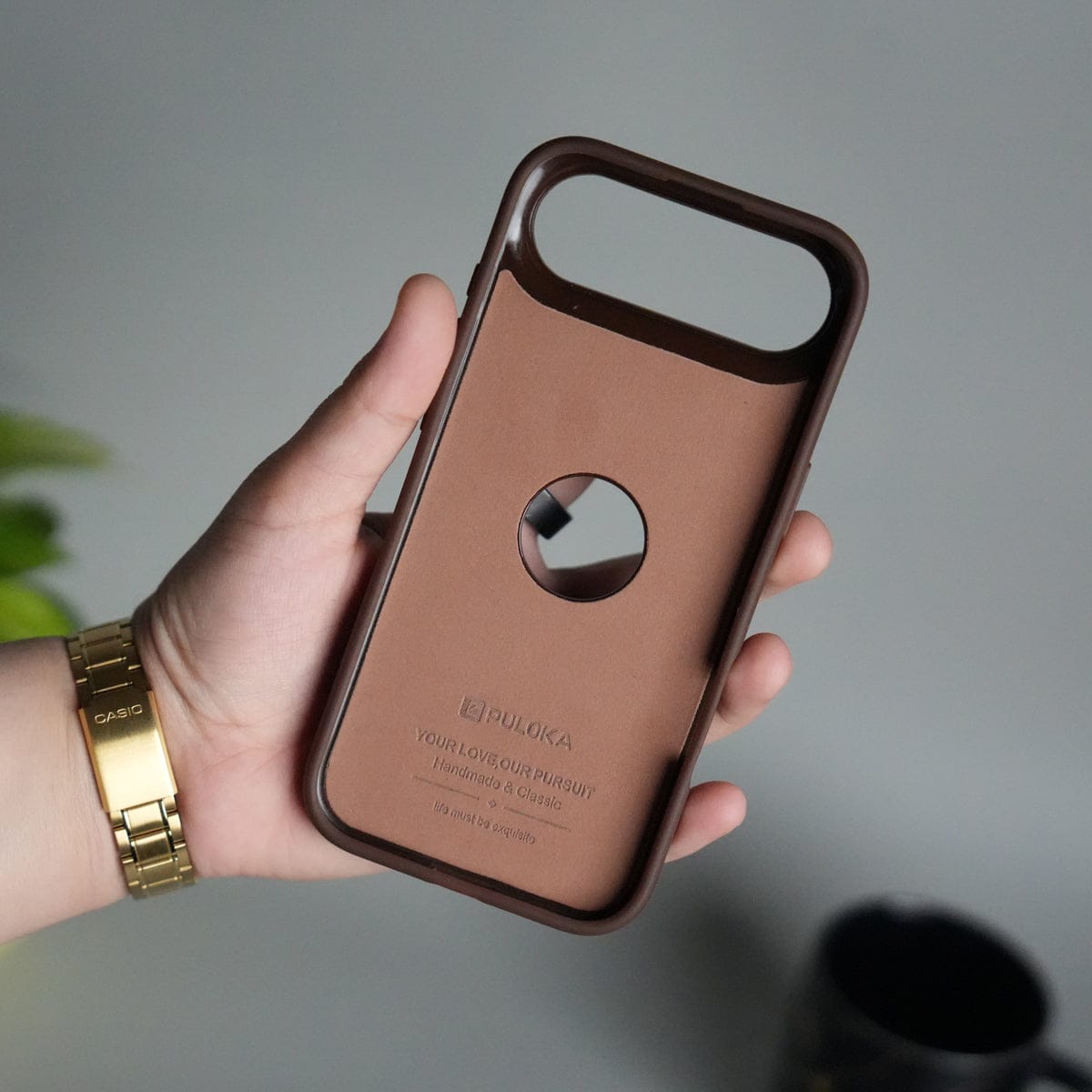 iPhone 17 Air PU Leather Logo Cut Plain Case Premium Finish Cover