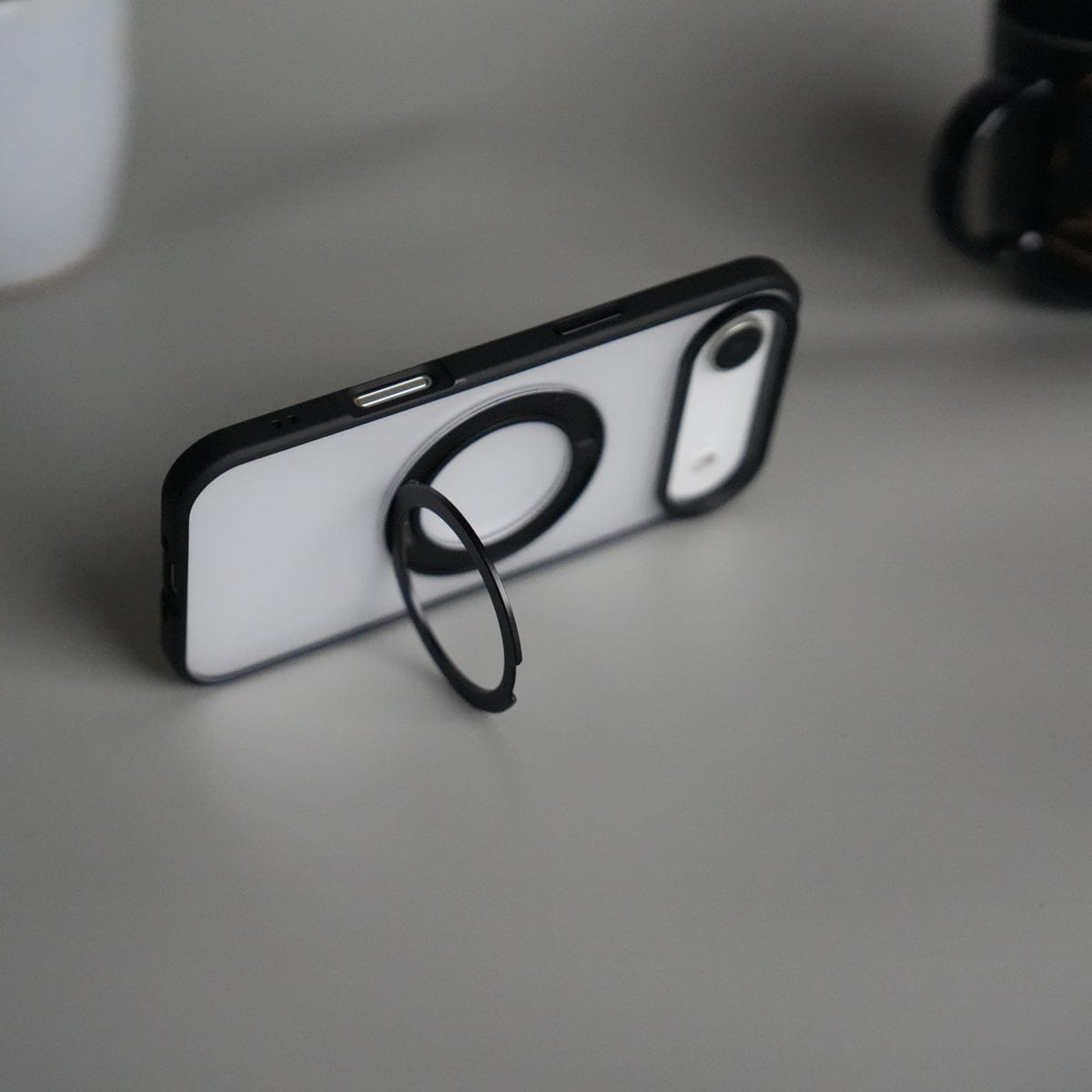 iPhone 17 Air Transparent Magnetic Ring Case | Frosted Shockproof Kickstand Cover