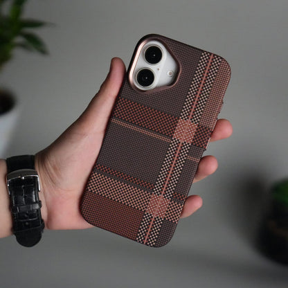 iPhone 17 Carbon Fiber Texture Design Hard Pc MagSafe Case Cover BrownWhite