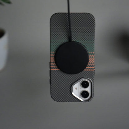 iPhone 17 Carbon Fiber Texture Design Hard Pc MagSafe Case Cover OrangeGreen