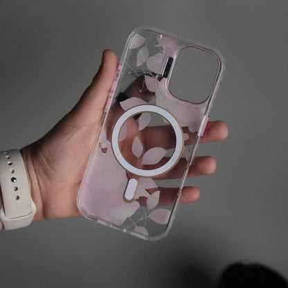 iPhone 17 FloraCrystal Clear Floral Design Case with Color Metal Camera Stand Frame