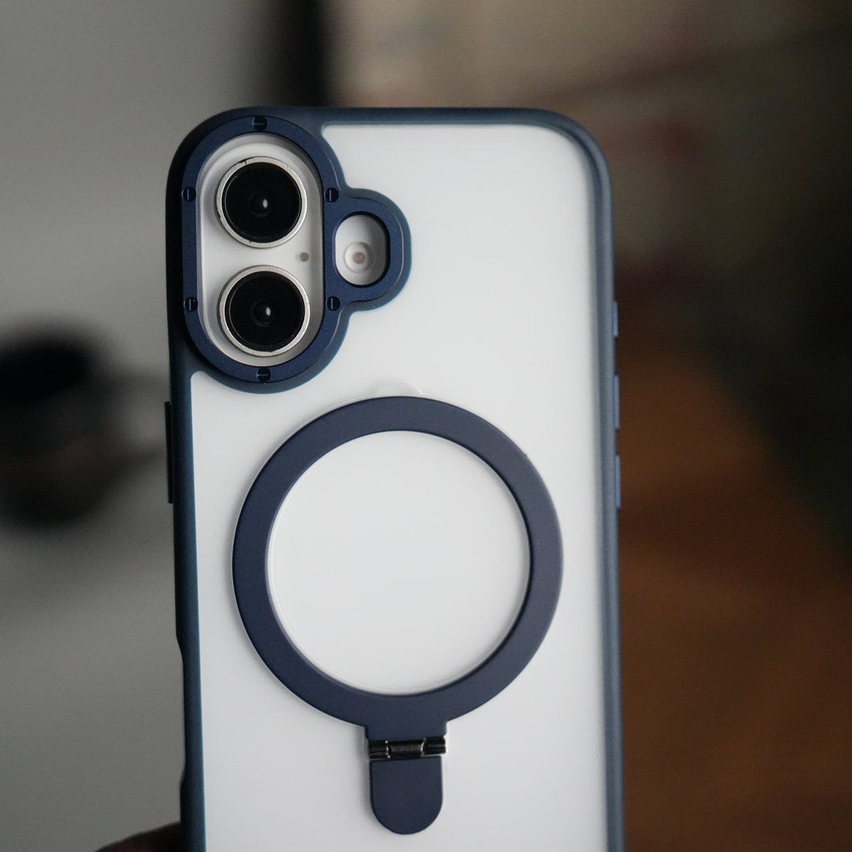 iPhone 17 Frosted Case with Metal Camera Bump & Metal Kickstand | Shockproof Matte Hybrid Cover