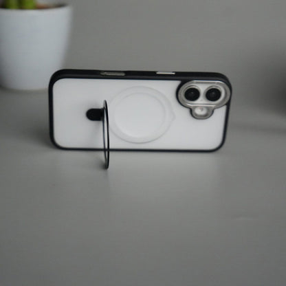 iPhone 17 Frosted Case with Metal Camera Bump & Metal Kickstand | Shockproof Matte Hybrid Cover