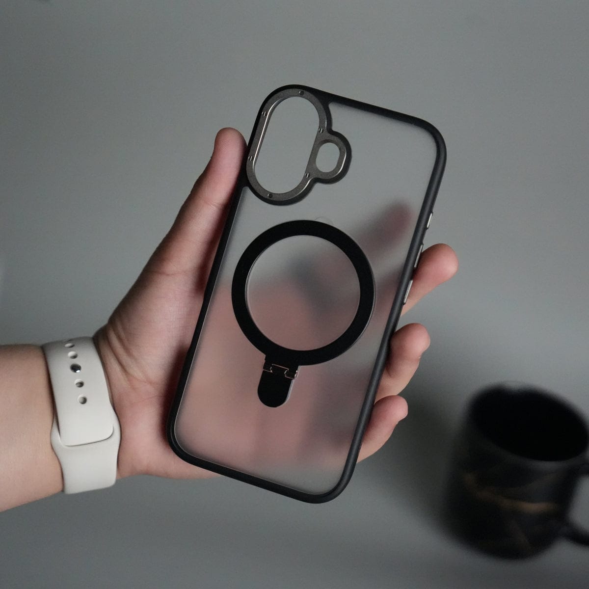 iPhone 17 Frosted Case with Metal Camera Bump & Metal Kickstand | Shockproof Matte Hybrid Cover