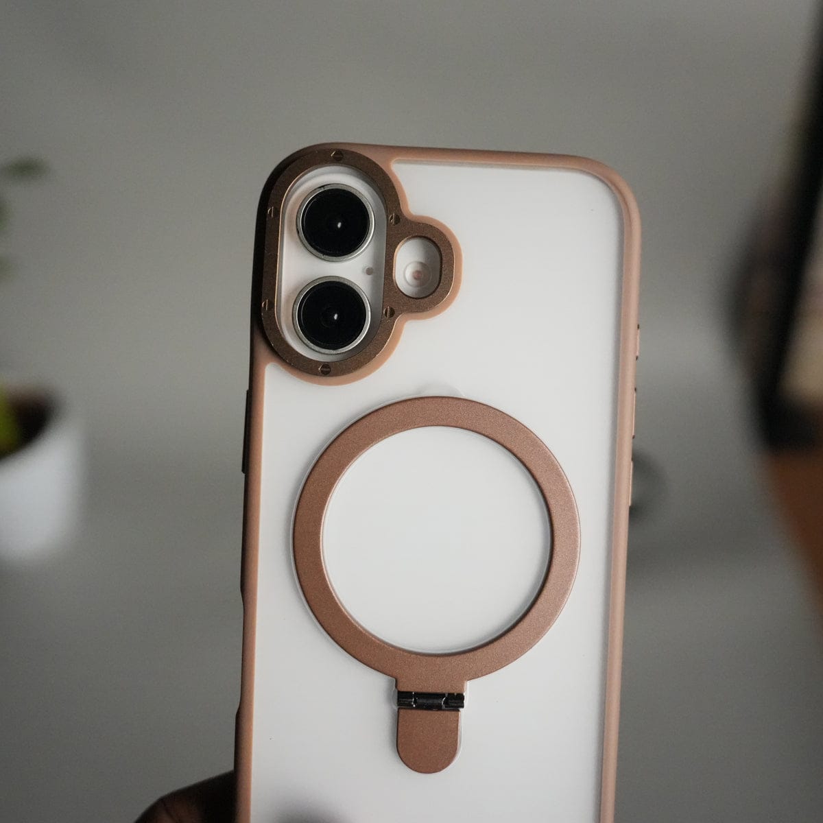 iPhone 17 Frosted Case with Metal Camera Bump & Metal Kickstand | Shockproof Matte Hybrid Cover