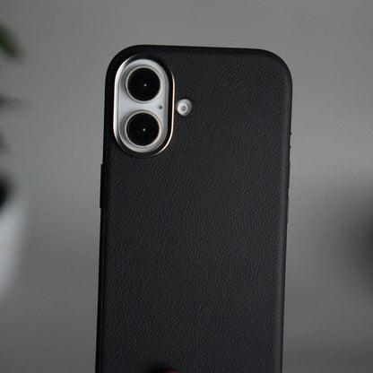 iPhone 17 Leather Texture Design PVC Case With Metal Camera Bump