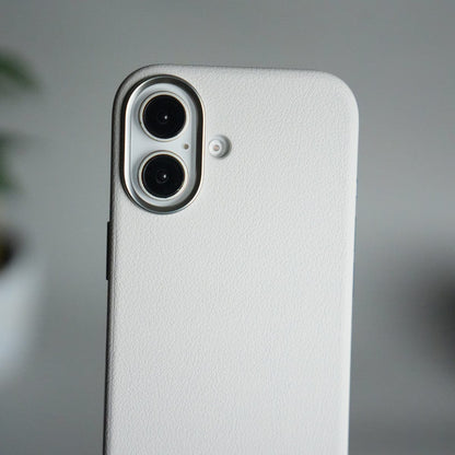 iPhone 17 Leather Texture Design PVC Case With Metal Camera Bump