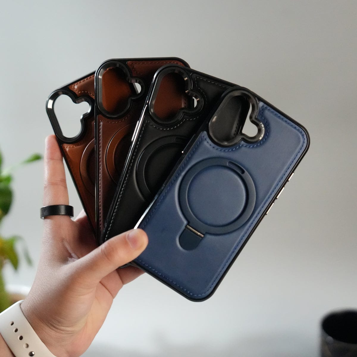 iPhone 17 Premium PU Leather Case with Metal Kickstand | Metal Camera Bump | Luxury Shockproof Back Cover