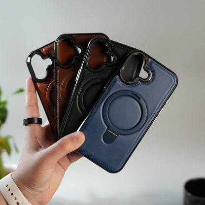 iPhone 17 Premium PU Leather Case with Metal Kickstand | Metal Camera Bump | Luxury Shockproof Back Cover