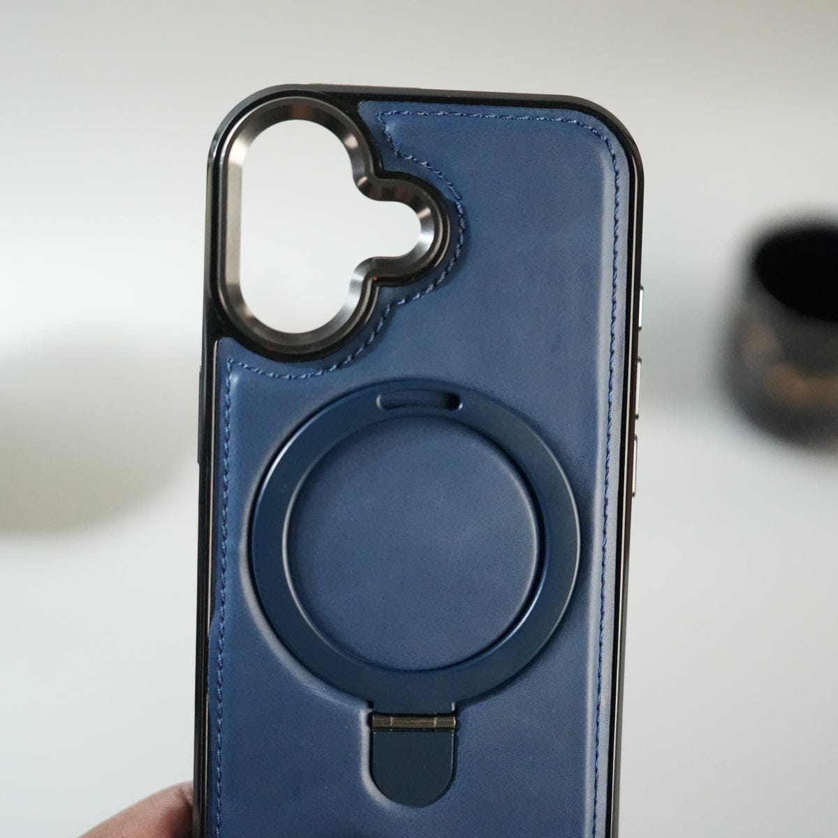 iPhone 17 Premium PU Leather Case with Metal Kickstand | Metal Camera Bump | Luxury Shockproof Back Cover
