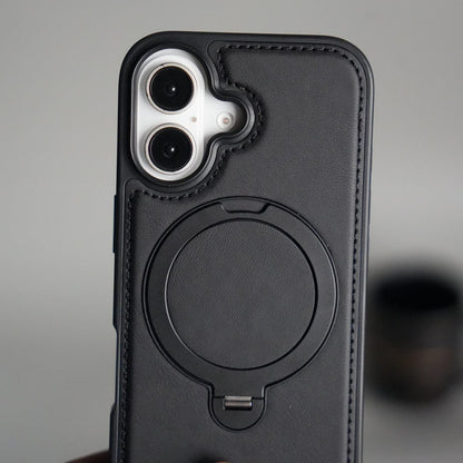 iPhone 17 Premium PU Leather Kickstand Case | Luxury Shockproof Protective Back Cover