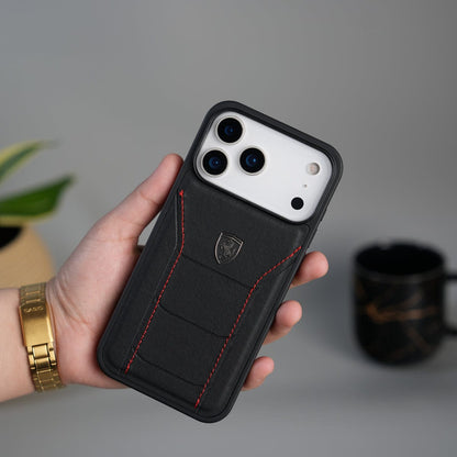 iPhone 17 Pro FR Stitched PU Leather Case Cover (Black)